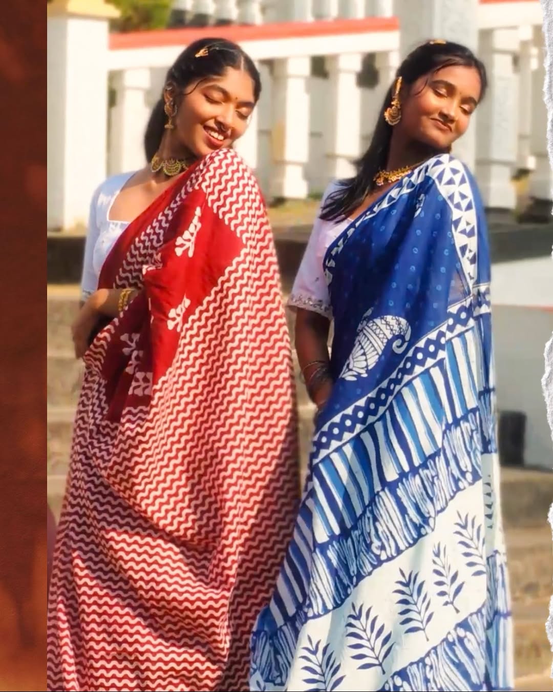 Bagru Block Print Rust & White Saree | Natural Dye Handcrafted Elegance | Bhairavi Vastram