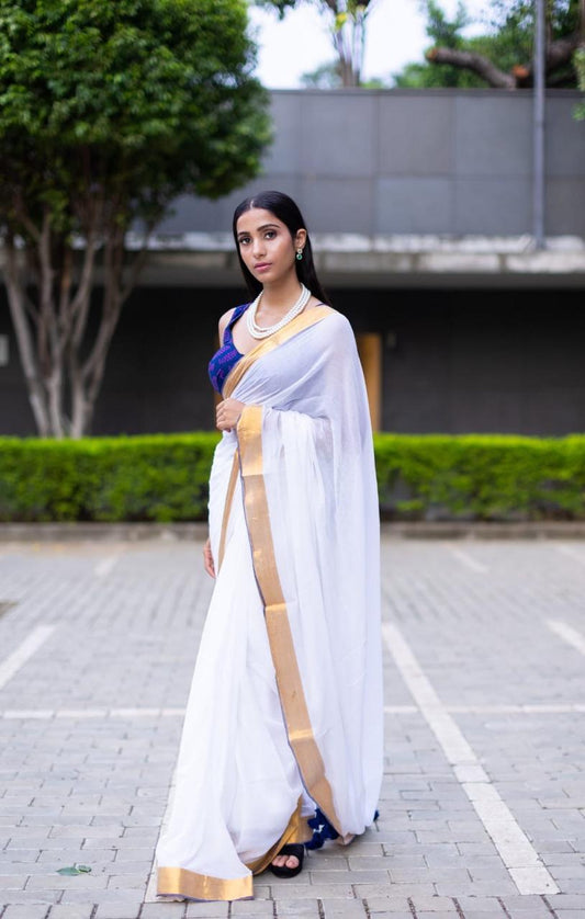 Classic White Cotton Saree