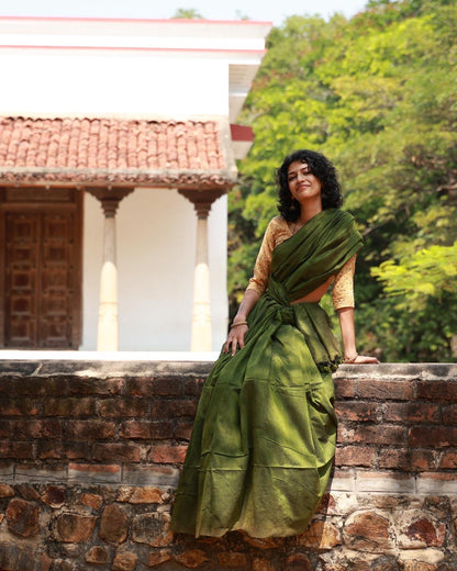 Green Khadi Cotton Saree | Handloom Cotton Saree for Office & Everyday Wear