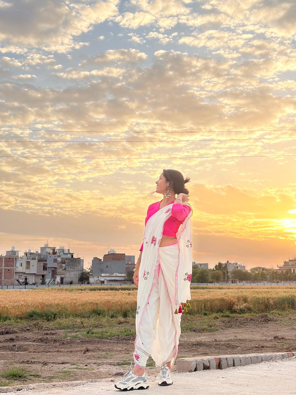 White Mul Cotton Saree with lotus Embroidery