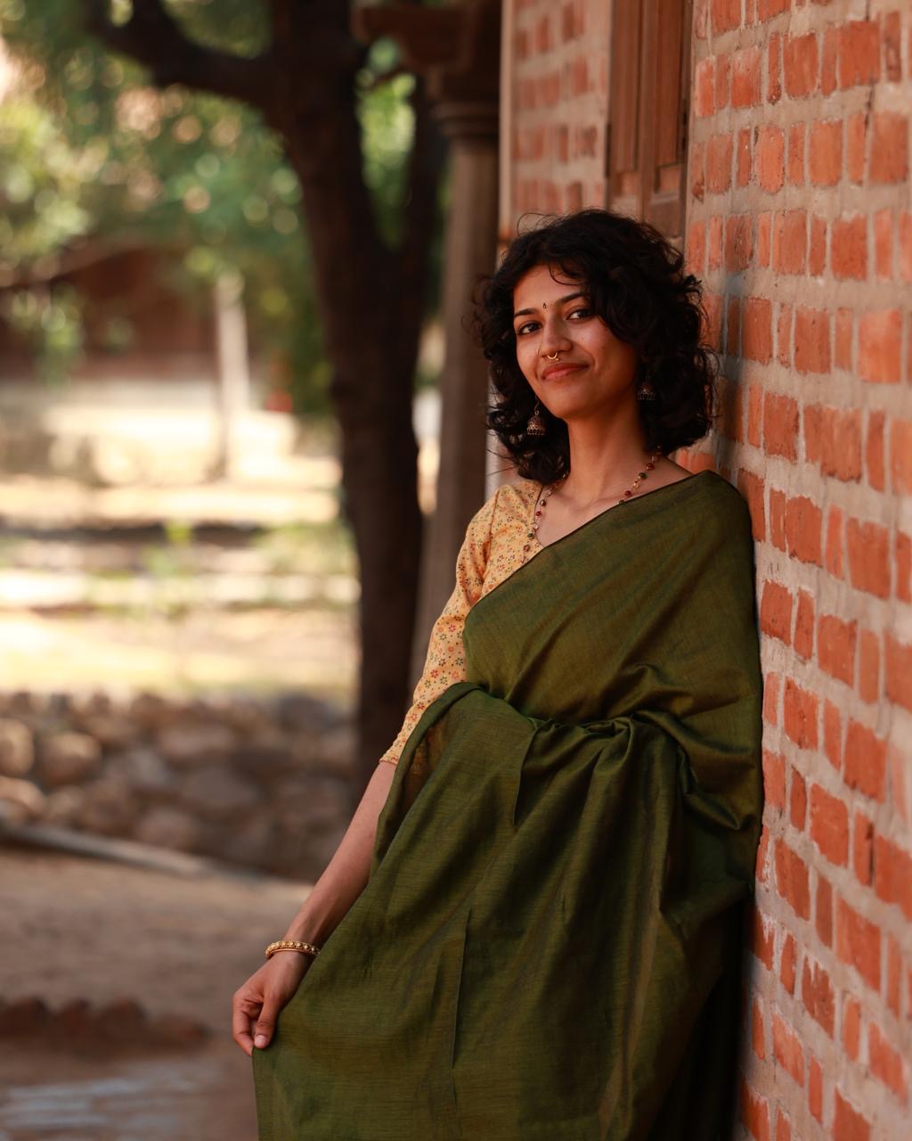 Green Khadi Cotton Saree | Handloom Cotton Saree for Office & Everyday Wear