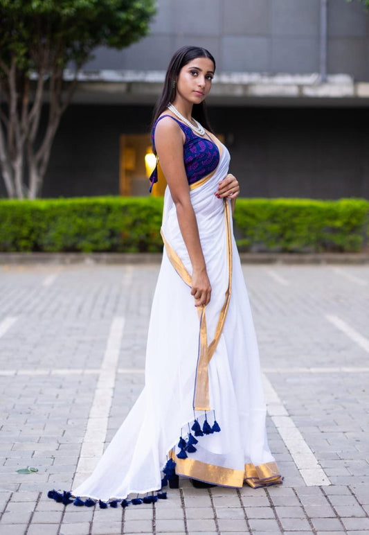 Classic White Cotton Saree