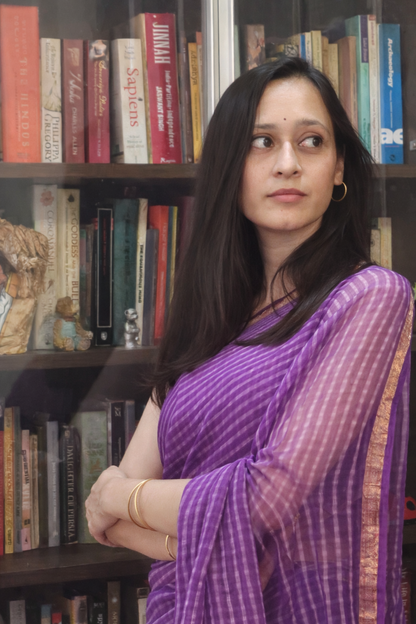 Purple Pure Cotton Kota Doria Saree with Zari Blend Border