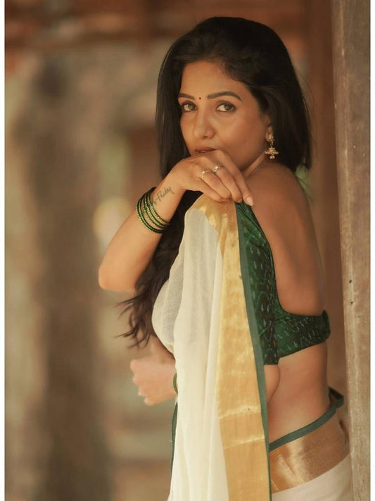 Classic White Cotton Saree