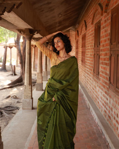 Green Khadi Cotton Saree | Handloom Cotton Saree for Office & Everyday Wear