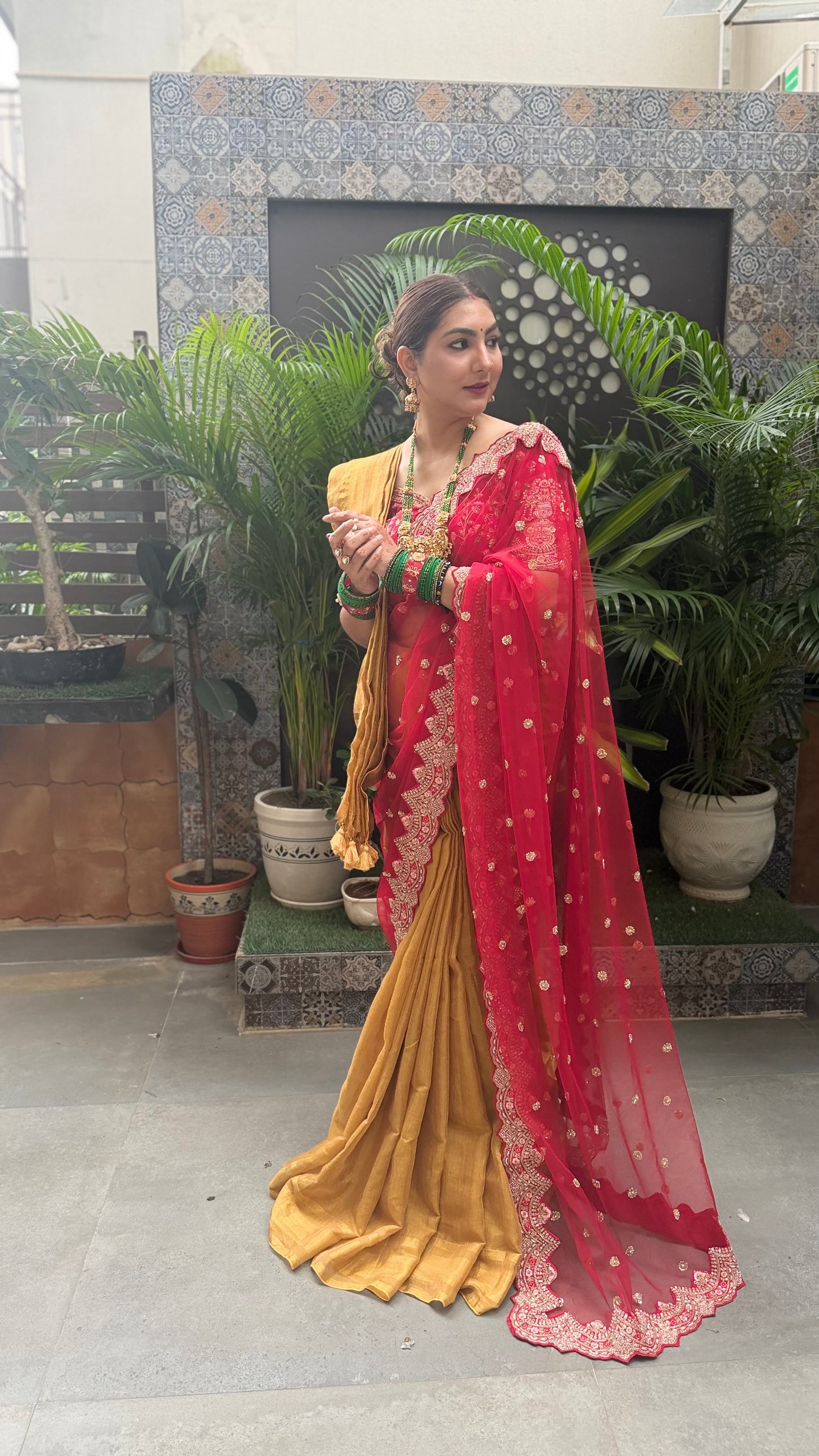Pure Tissue Linen Saree | Mustard Yellow Tissue Linen Saree