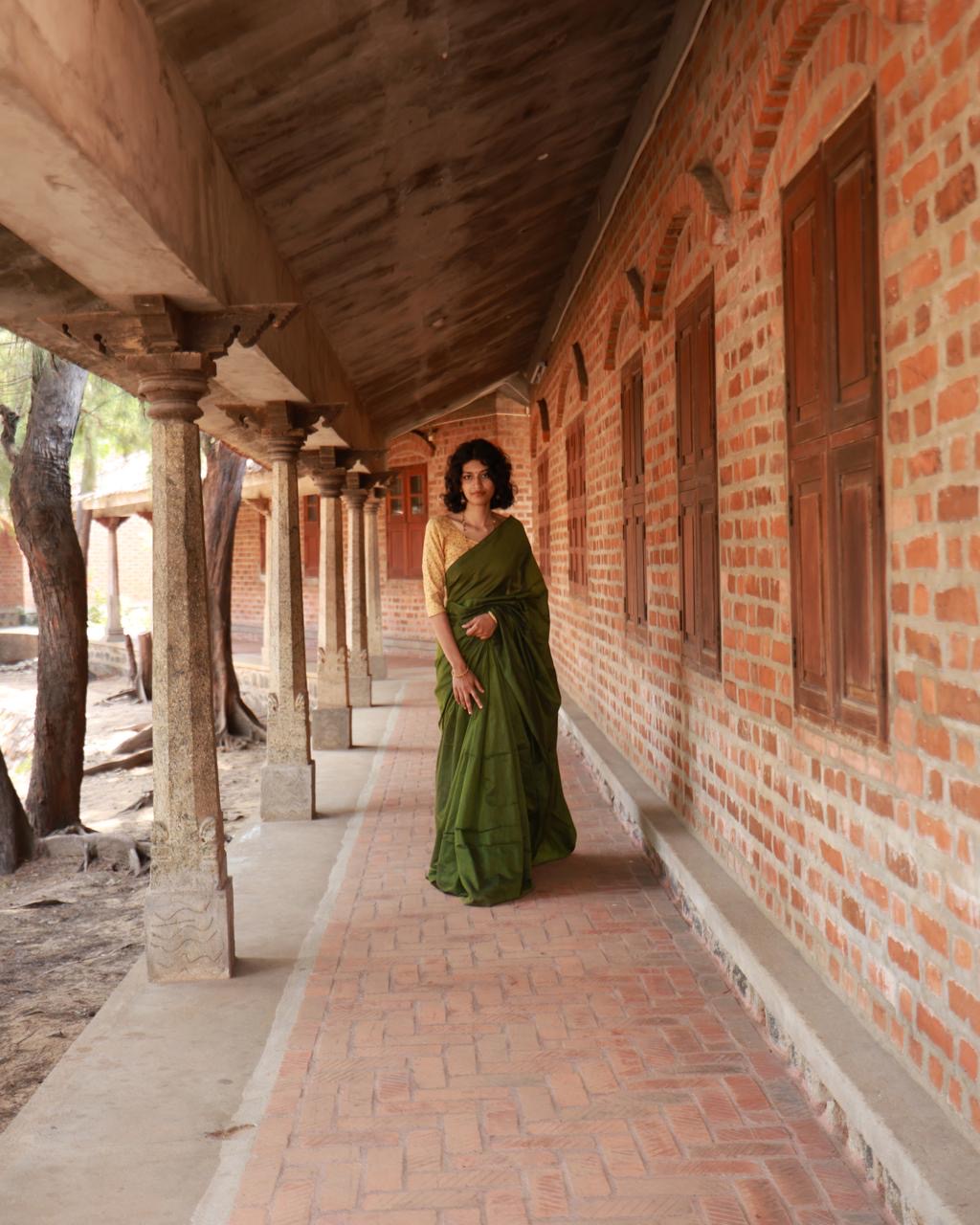 Green Khadi Cotton Saree | Handloom Cotton Saree for Office & Everyday Wear