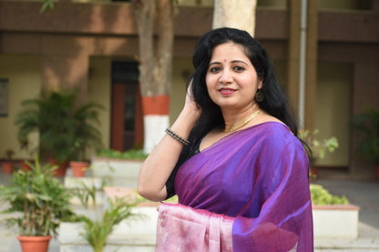 Purple Pink Handloom Tissue Saree | Elegant Festive Drapes | Bhairavi Vastram
