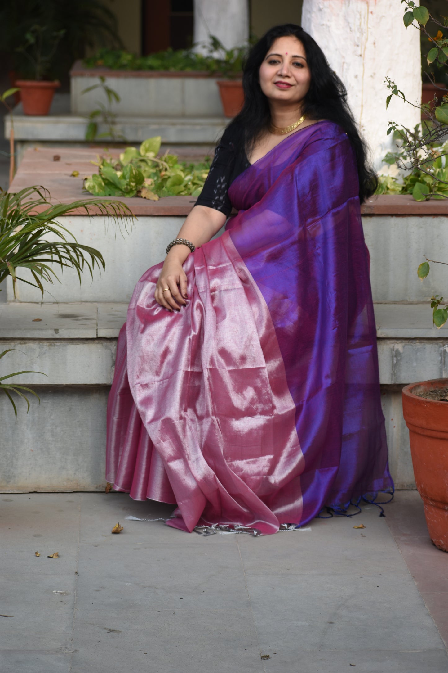 Purple Pink Handloom Tissue Saree | Elegant Festive Drapes | Bhairavi Vastram