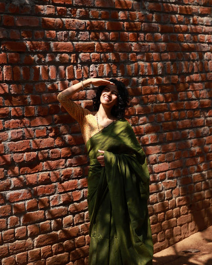 Green Khadi Cotton Saree | Handloom Cotton Saree for Office & Everyday Wear