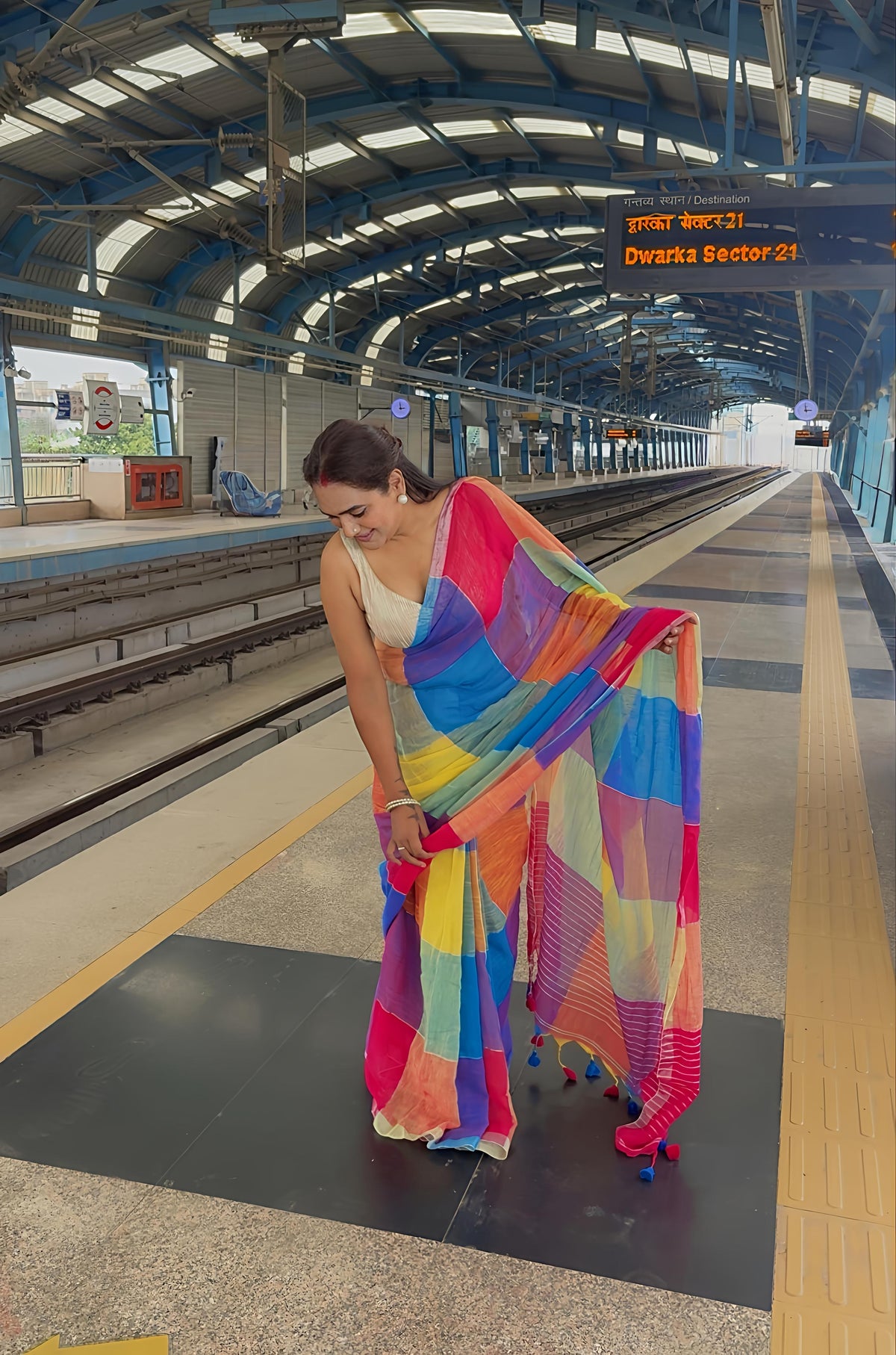 Pure Linen Tissue Multicolour Stripes Saree | Rainbow Saree