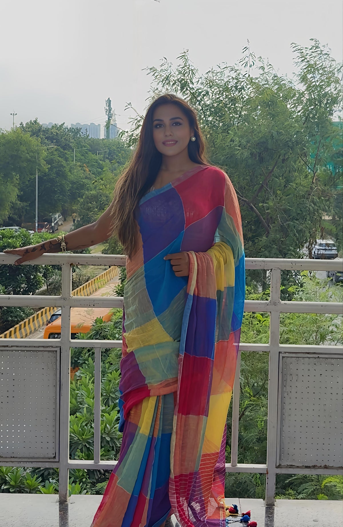 Pure Linen Tissue Multicolour Stripes Saree | Rainbow Saree