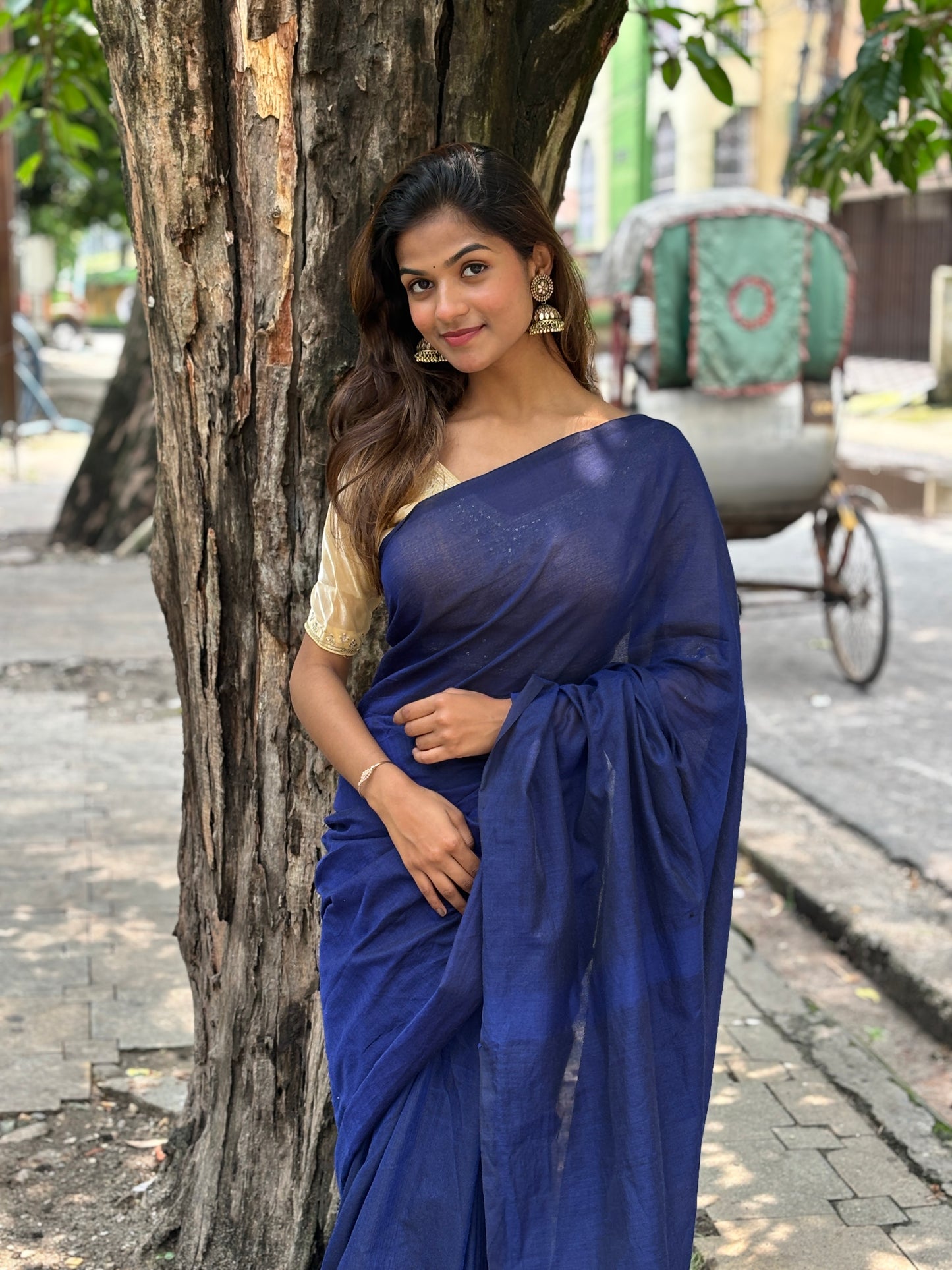 Pure Khadi Cotton Zari Border Saree in Royal Blue