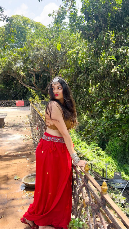 Khadi Cotton Chumki All Over Saree | Lightweight Festive Cotton Saree | Red | Bhairavi Vastram™