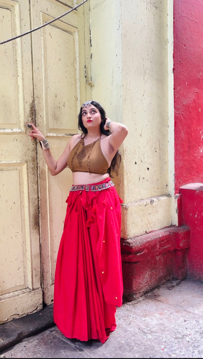 Khadi Cotton Chumki All Over Saree | Lightweight Festive Cotton Saree | Red | Bhairavi Vastram™