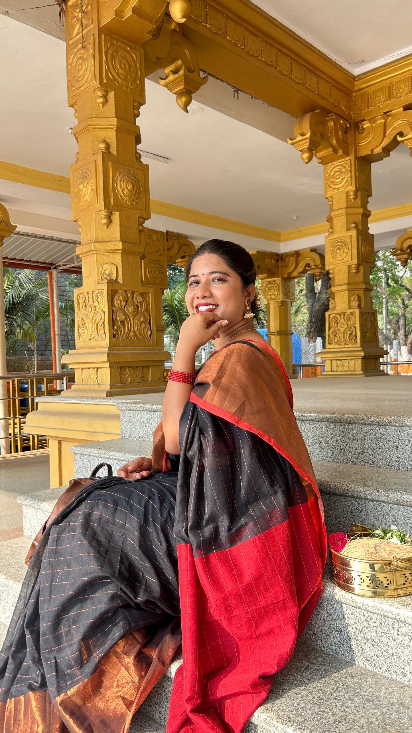 Raktrekha – 120 Count Mul Cotton Saree with Zari Border & Red Lining