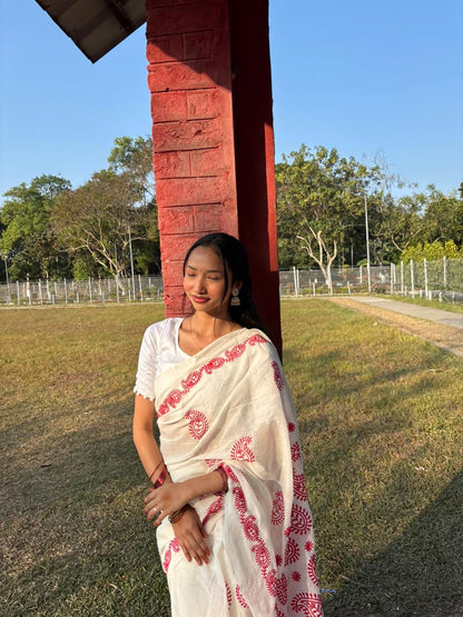 Malai Cotton Saree with Thread Embroidery