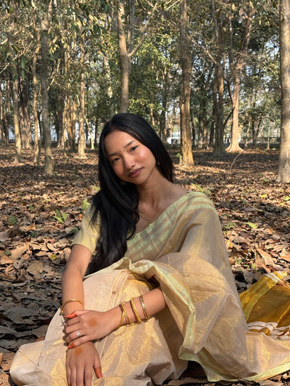 Gold Linen Zari Saree Understated Luxury with Timeless Grace
