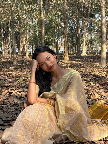 Gold Linen Zari Saree Understated Luxury with Timeless Grace
