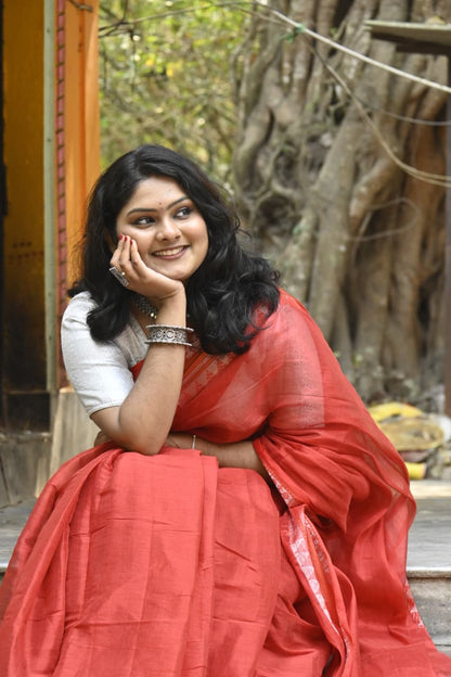 Red Soft Tissue Saree | Effortless Glow with Timeless Elegance | Bhairavi Vastram