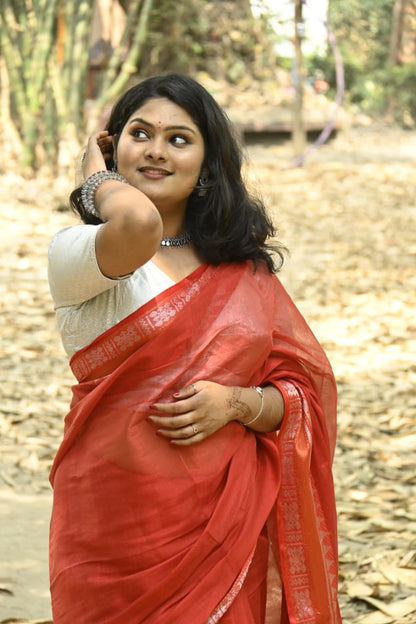 Red Soft Tissue Saree | Effortless Glow with Timeless Elegance | Bhairavi Vastram