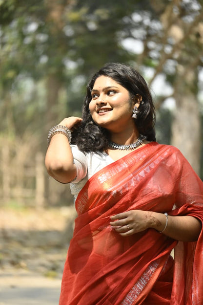 Red Soft Tissue Saree | Effortless Glow with Timeless Elegance | Bhairavi Vastram