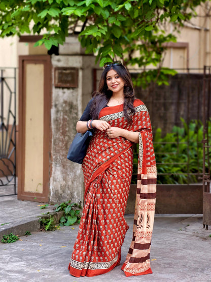 Hand Block Printed Mul Cotton Saree – Soft, Breathable & Comfortable for Everyday Wear