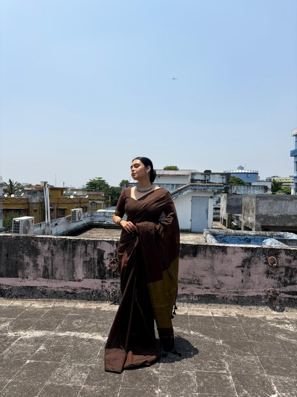 Pure Khadi Cotton Zari Border Handloom Saree – Chocolate Brown
