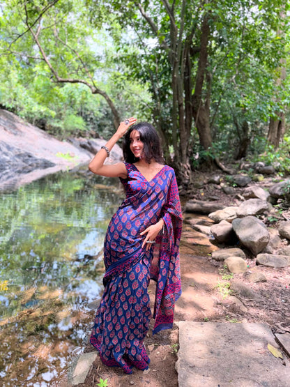 Bagru Cotton Handblock Print Saree