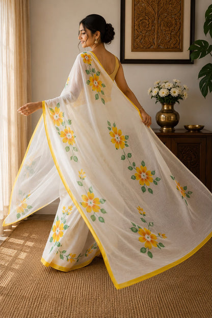 Hand-Painted Floral Georgette Saree