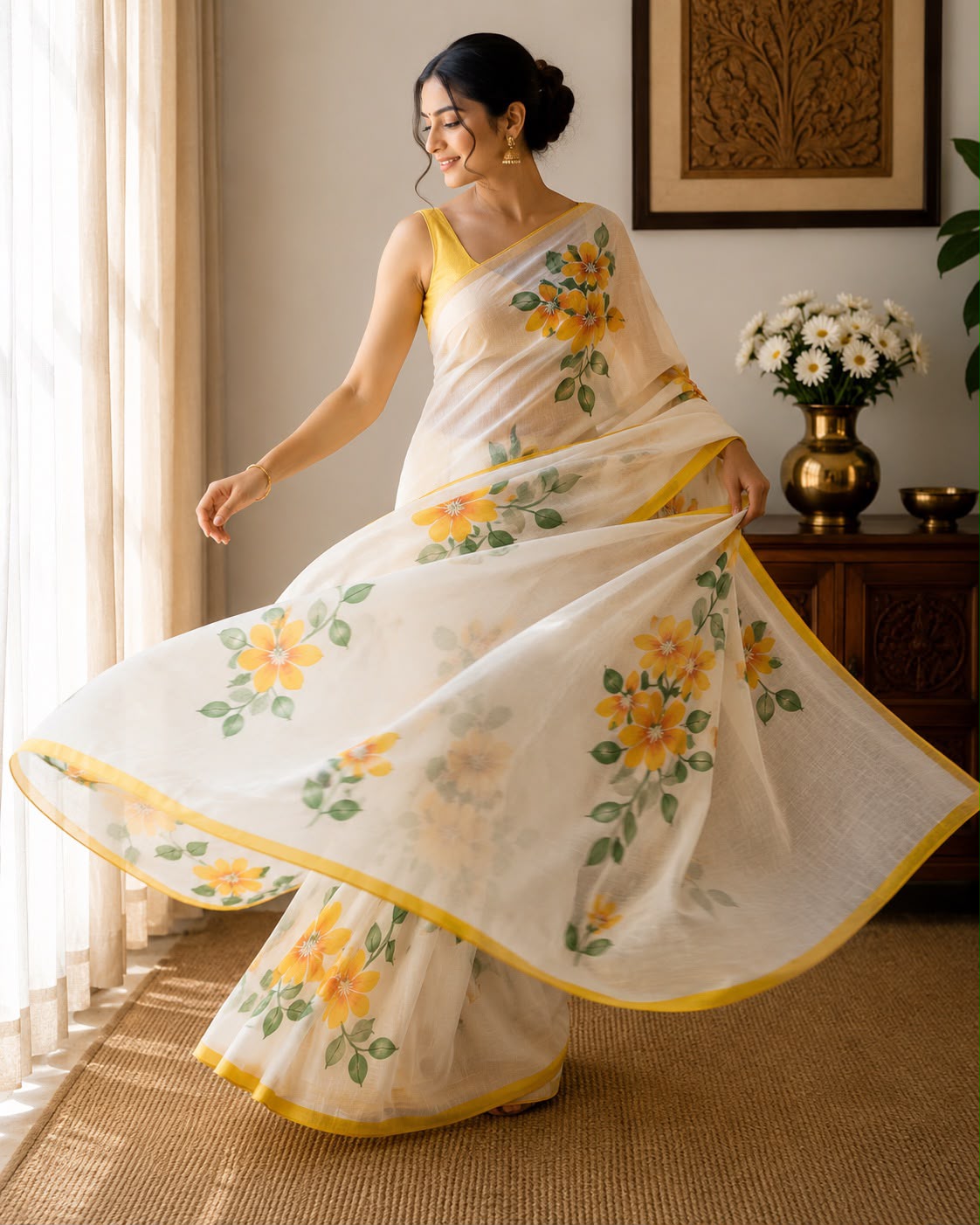 Hand-Painted Floral Georgette Saree