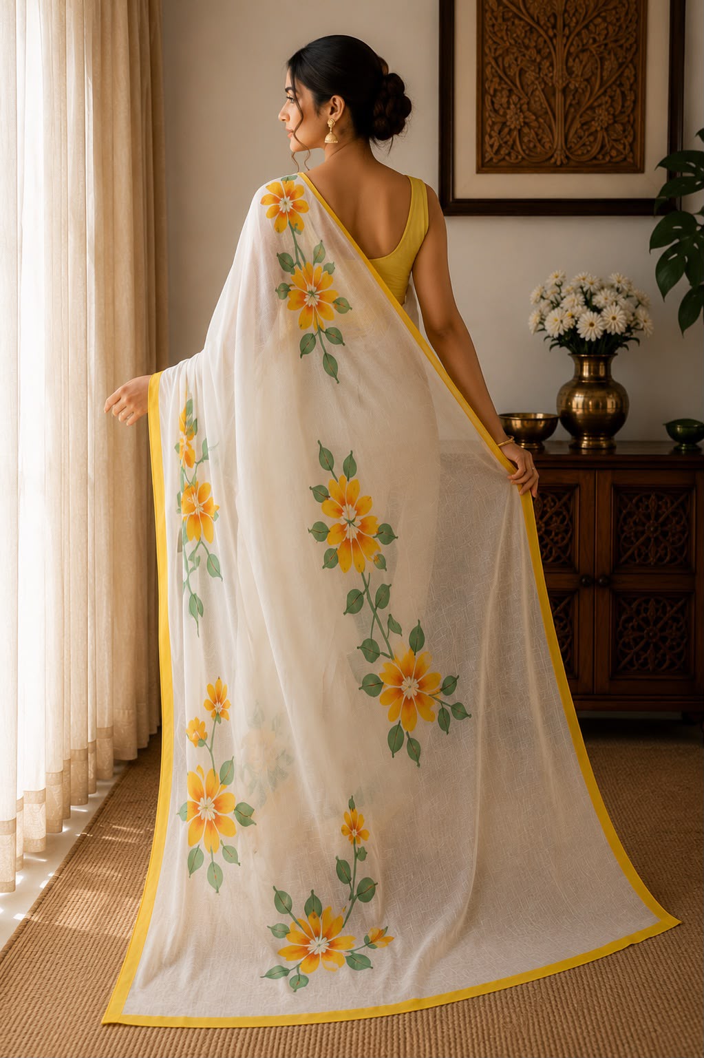 Hand-Painted Floral Georgette Saree