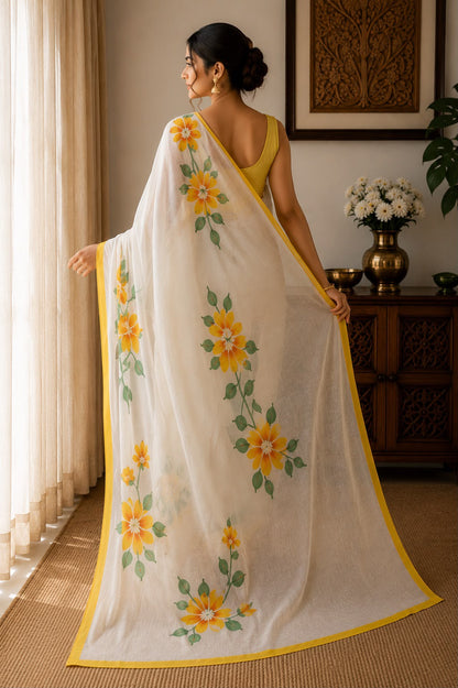 Hand-Painted Floral Georgette Saree