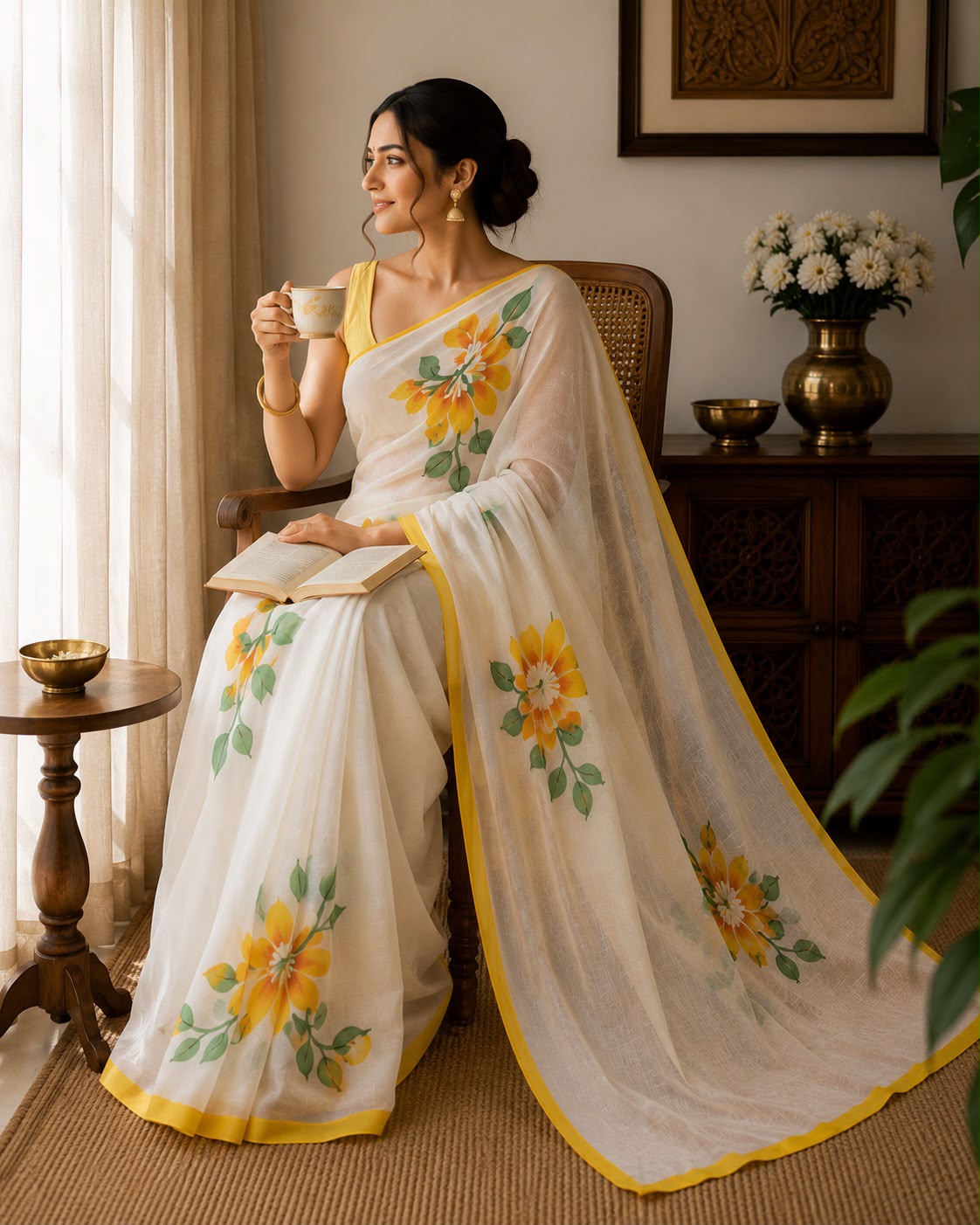 Hand-Painted Floral Georgette Saree