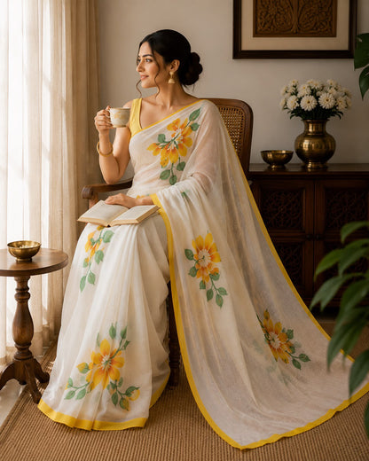 Hand-Painted Floral Georgette Saree