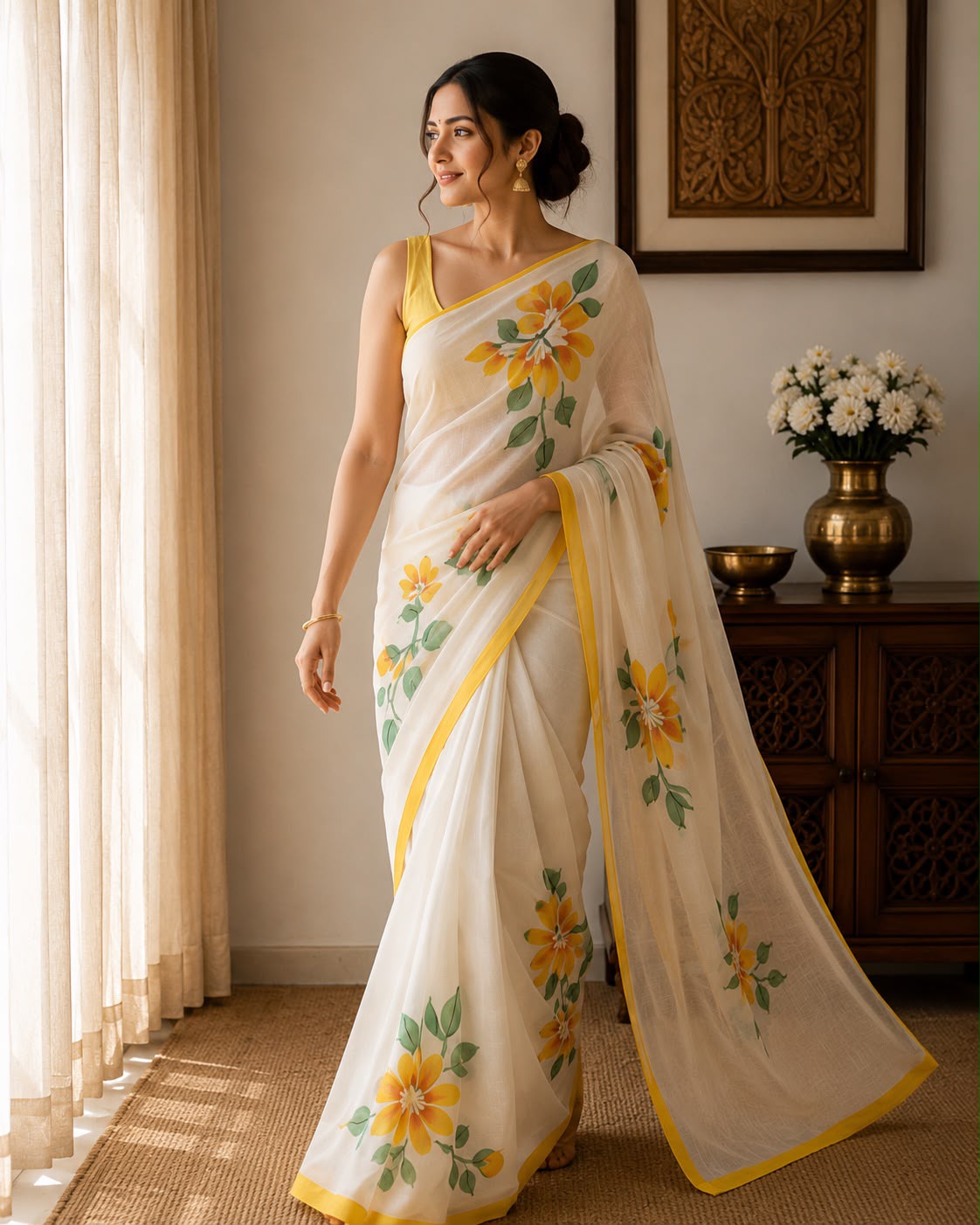 Hand-Painted Floral Georgette Saree