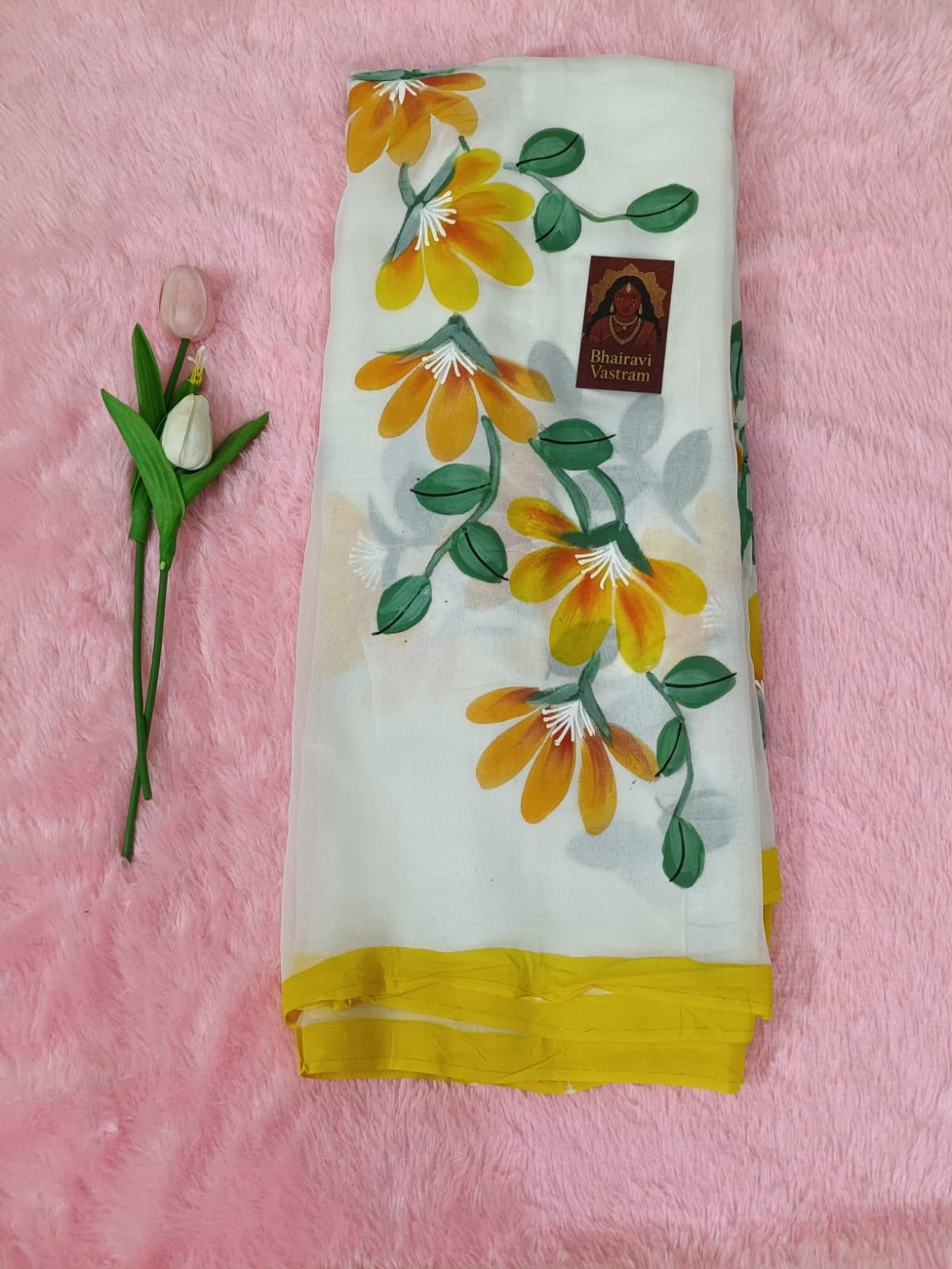 Hand-Painted Floral Georgette Saree