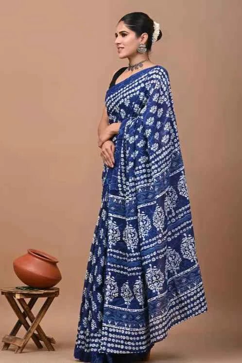 Neel Tarang Indigo Flow Mulmul Cotton Saree