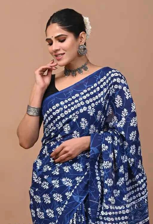 Neel Tarang Indigo Flow Mulmul Cotton Saree