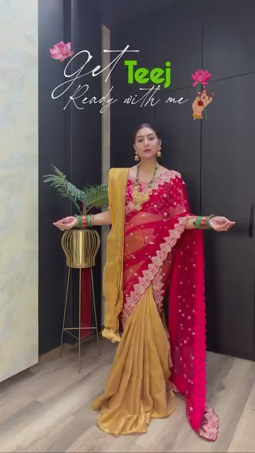 Pure Tissue Linen Saree | Mustard Yellow Tissue Linen Saree