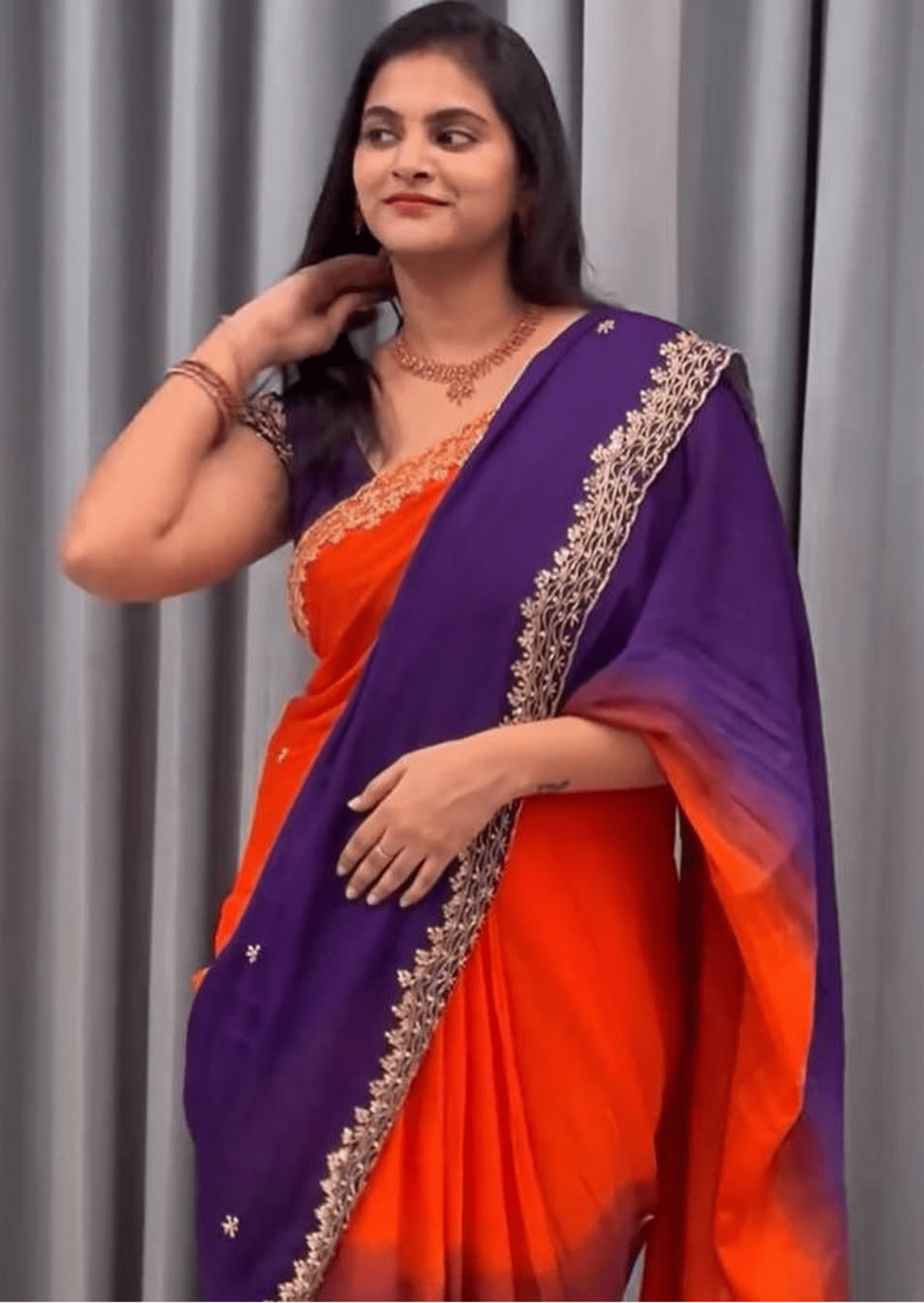 Royal Radiance Dual-Tone Chinon Saree