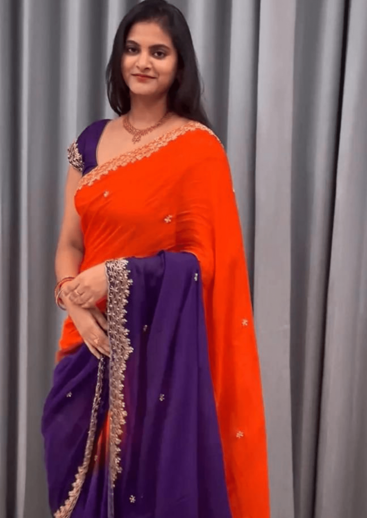 Royal Radiance Dual-Tone Chinon Saree